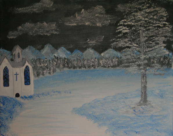 Church At Night in Snow